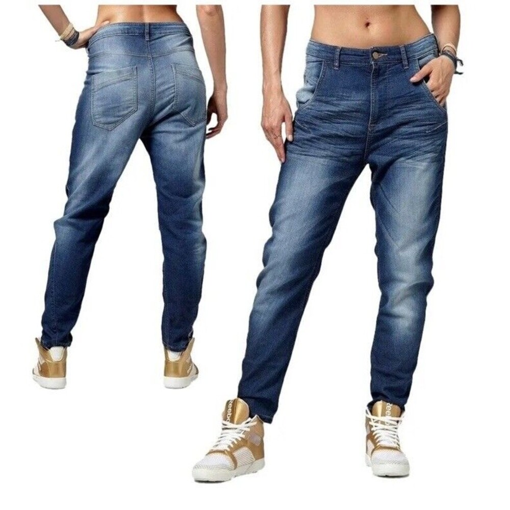 Reebok D Denim Harem Cargo Jeans Stretch Boyfriend SZ 27